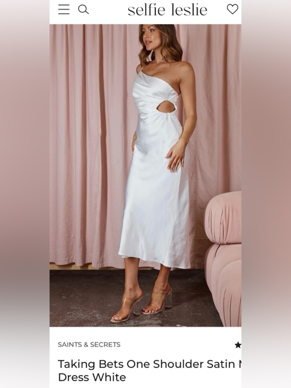 Selfie Leslie White One-Shoulder Satin Midi Dress